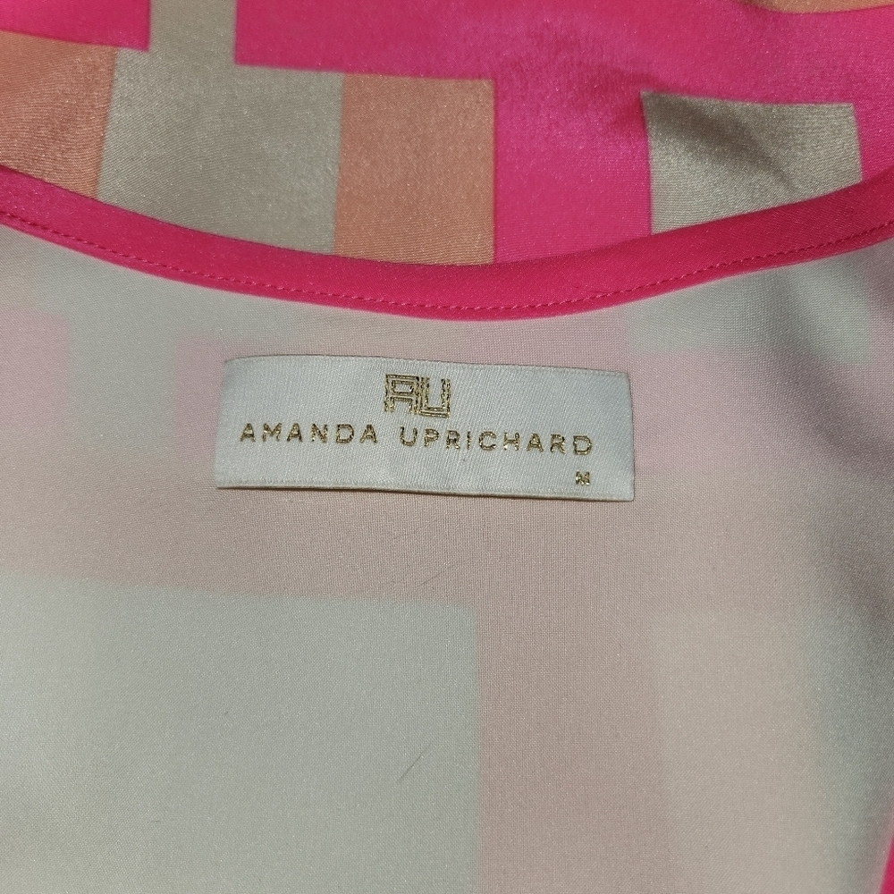 Amanda Uprichard 100% Silk Geometric Dress Medium Pink & Cream - Picture 4 of 8